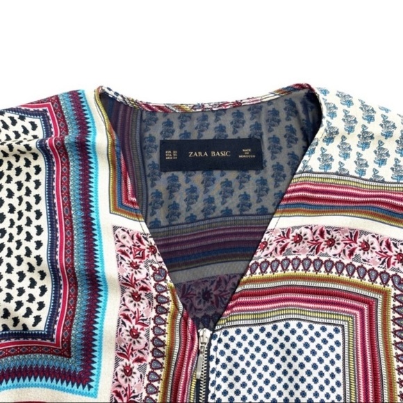 ZARA Floral Paisley Fringe Kimono Sleeve Blouse Jacket In Blue Size XS - Picture 5 of 5